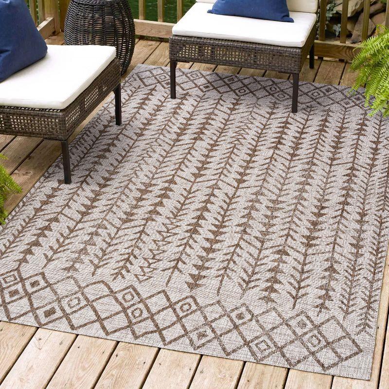 Beige and Brown Geometric Bohemian Indoor/Outdoor Area Rug