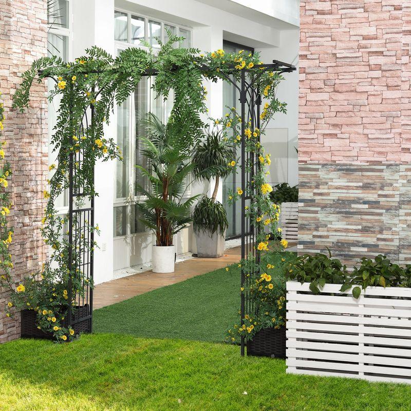 Outsunny 82” Decorative Metal Garden Trellis Arch with Durable Steel Tubing & Elegant Scrollwork, Perfect for Weddings