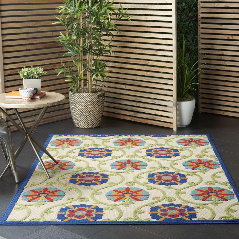 Nourison Aloha Contemporary Floral Flatweave High-Low Indoor Outdoor Area Rug Blue/Multicolor 3'6" x 5'6"