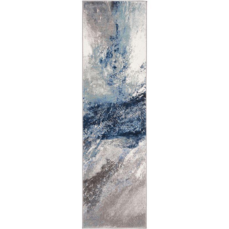 Celestial Spark Abstract Blue Runner Rug - Hand-knotted Synthetic 2'3" x 22'