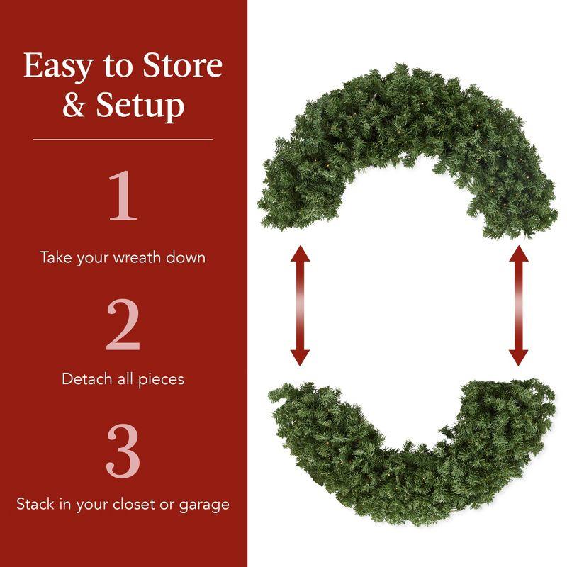 Best Choice Products Artificial Pre-Lit Fir Christmas Wreath Décor w/ Red Bow, LED Lights, Tips, Plug-In