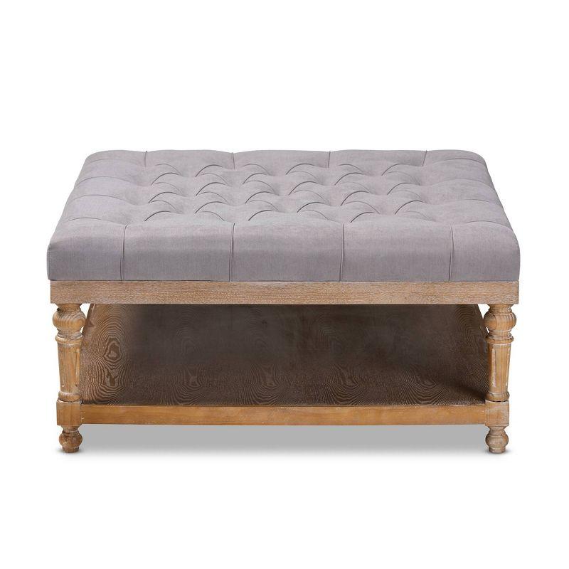 Gray Linen Tufted Cocktail Ottoman with Storage Shelf