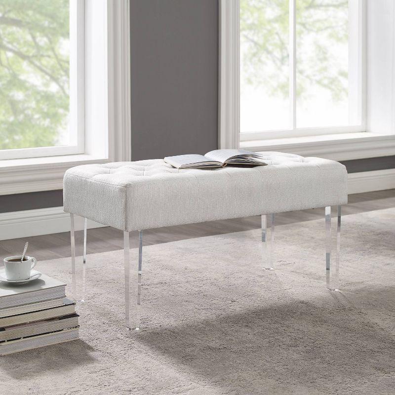 35" Ella Glam Tufted Linen Upholstered Acrylic Leg Bench - Linon