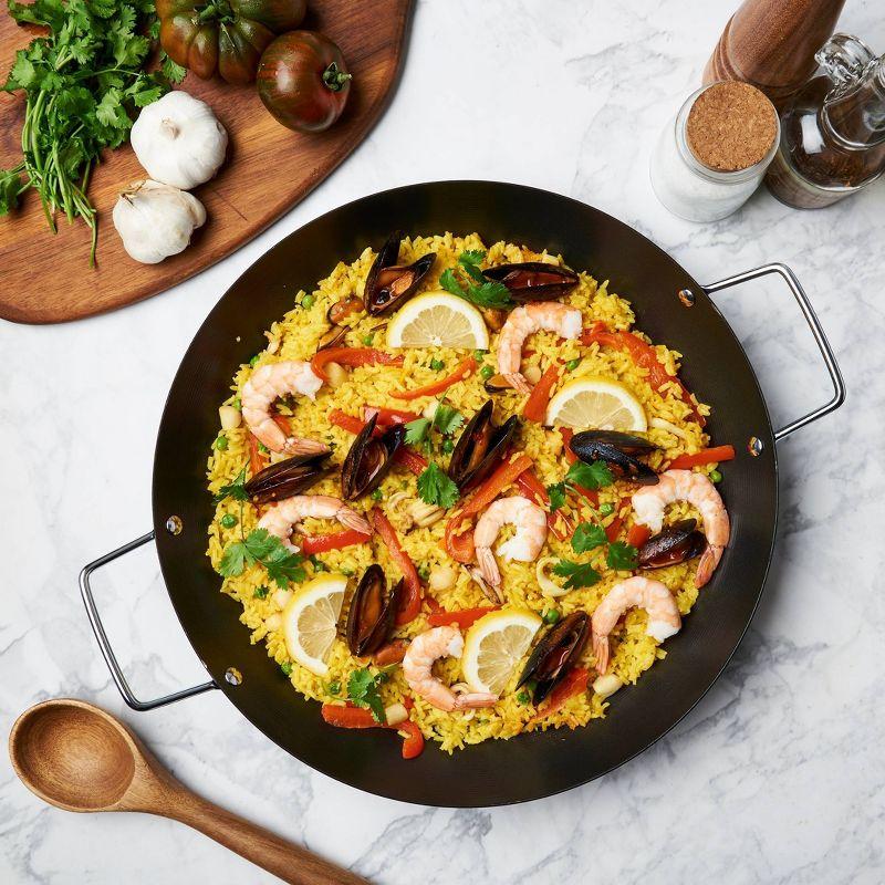 Infuse 15" Paella Pan: Carbon Steel Skillet, Hand Wash, Oven-Safe, Gas & Induction Compatible, Black Cookware Paellera