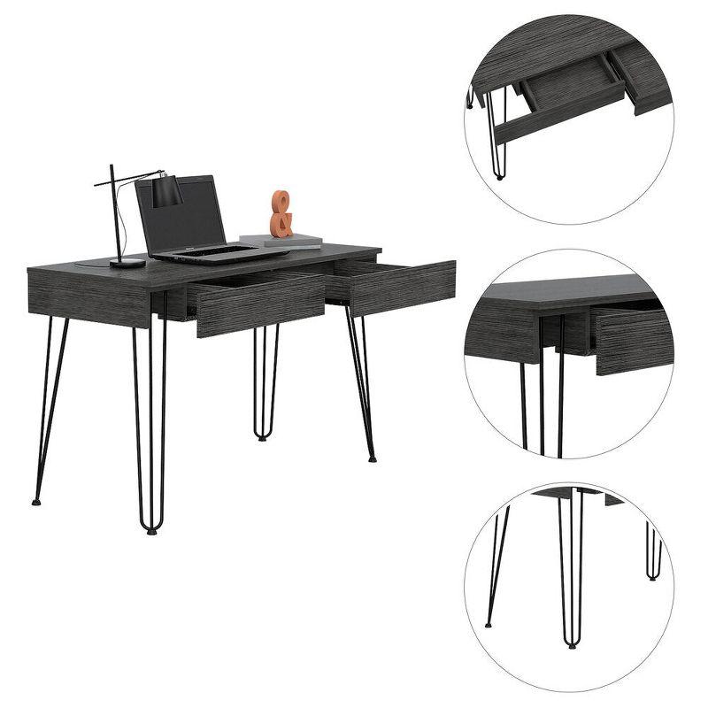 Depot E-Shop Writing Desk with 2-Drawers and Hairpin Legs