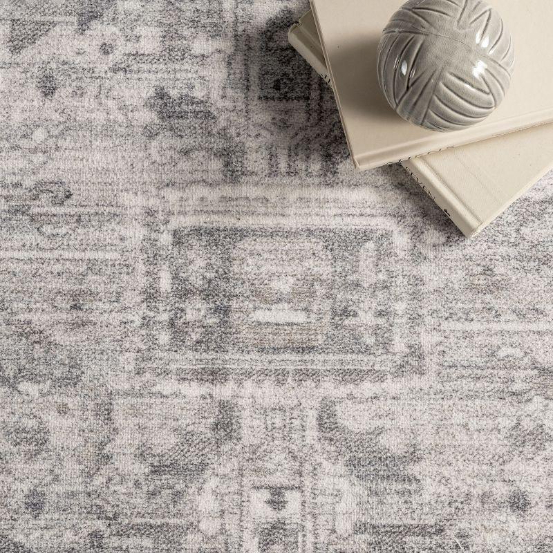Nuloom 6 Round Machine Washable Rain Haven Vintage Medallion Indoor Area Rug, Grey Non-Slip Backing, Stain Resistant,  BedroomLiving Room, Kitchen