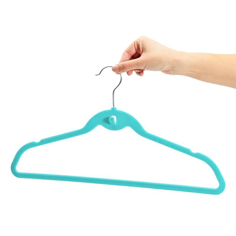 Juvale 50 Pack Non Slip Teal Velvet Clothes Hangers with Cascading Hooks Space Saving for Shirts, Coats, Pants, Suits, and Dresses, 17.5 Inches