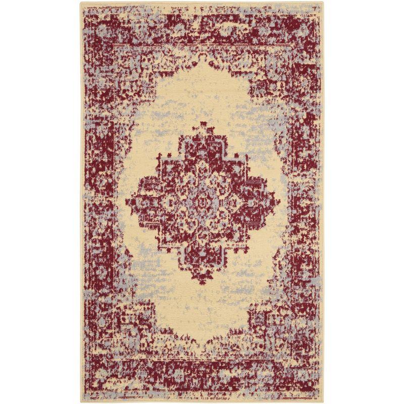 Cream and Red Tufted Synthetic Medallion Rug 3' x 5'