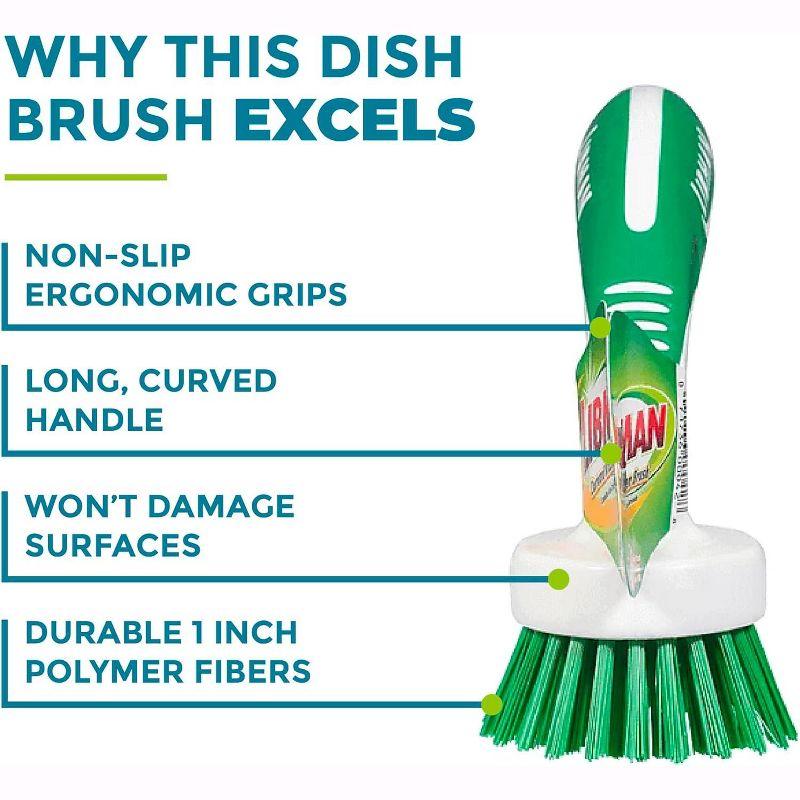 Libman Curved Kitchen Brush Set - Multifunctional Cleaning Scrub Brushes for Dishes, Pots, Pans, Glasses - Dish Washing for Tough Scrubbing - 3 Pack