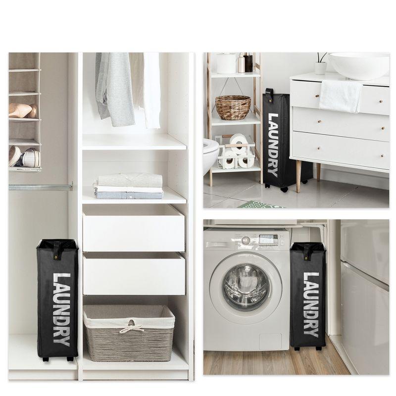 Unique Bargains Laundry Hamper with Wheels with Handle 27" Tall 1 Pc Black