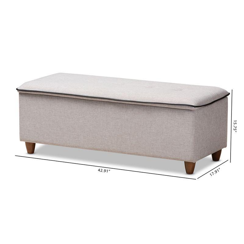 Marlisa 43" Grayish Beige Fabric Upholstered Storage Ottoman with Walnut Finish