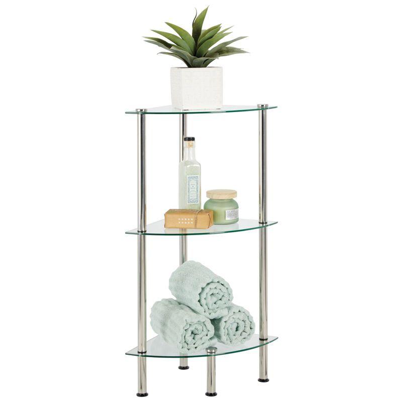 mDesign Glass Corner 3-Tier Tower Cabinet Storage Organizer Shelves