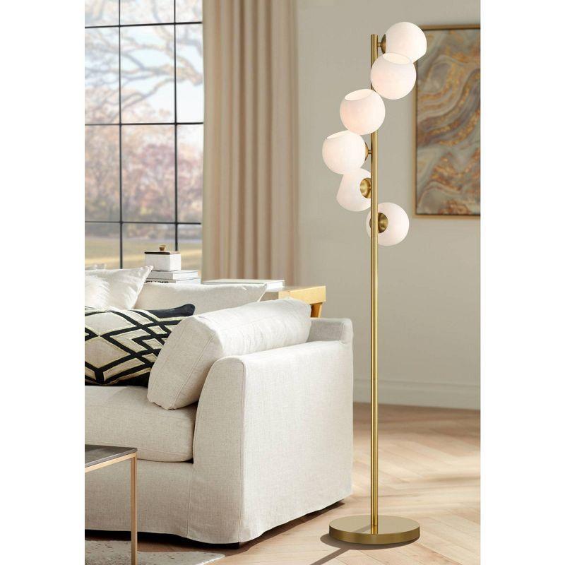 Possini Euro Design Astria Mid Century Modern 67" Tall Standing Floor Lamp Skinny Tree 6-Light Foot Switch Warm Gold Metal Living Room Bedroom House