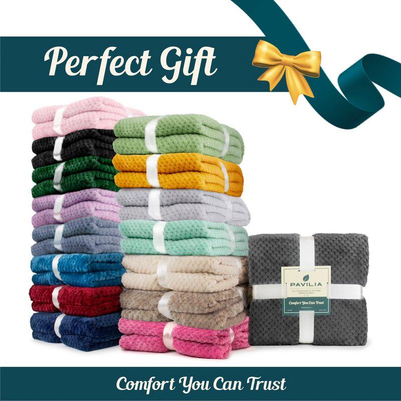 PAVILIA Soft Waffle Blanket Throw for Sofa Bed, Lightweight Plush Warm Blanket for Couch , Dark Red/Twin - 60x80