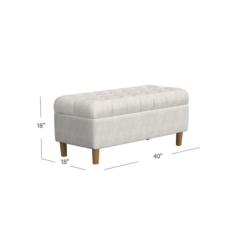 Button Tufted Storage Bench with Cone Wood Legs - HomePop