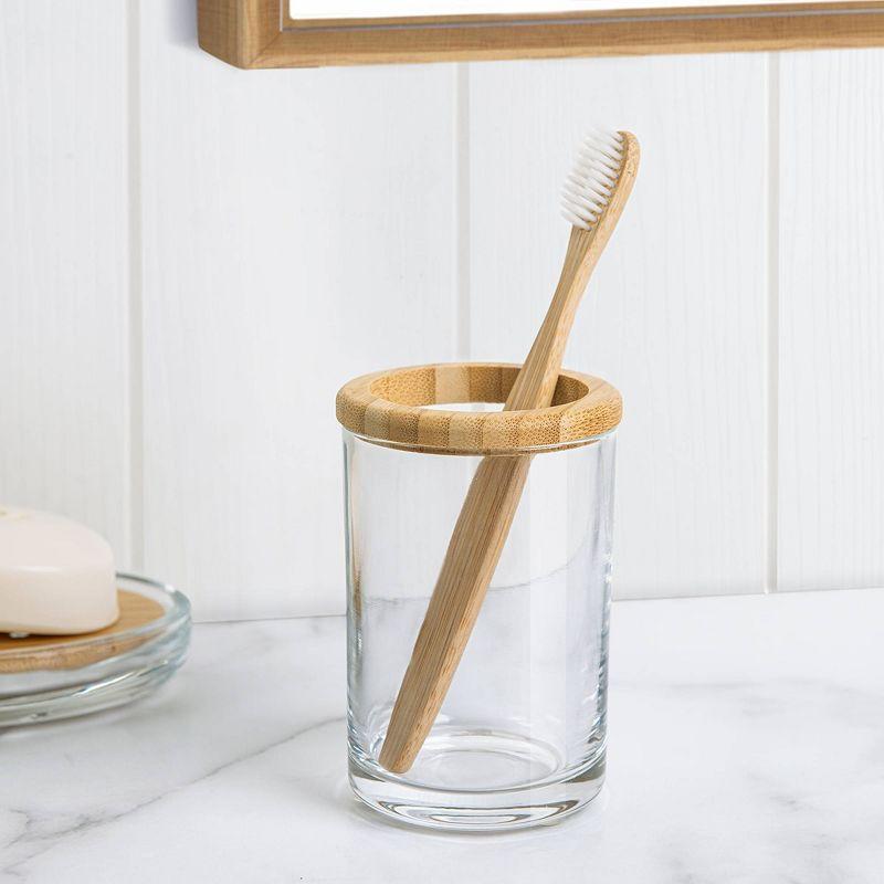 Clear Glass and Bamboo Spa Toothbrush Holder