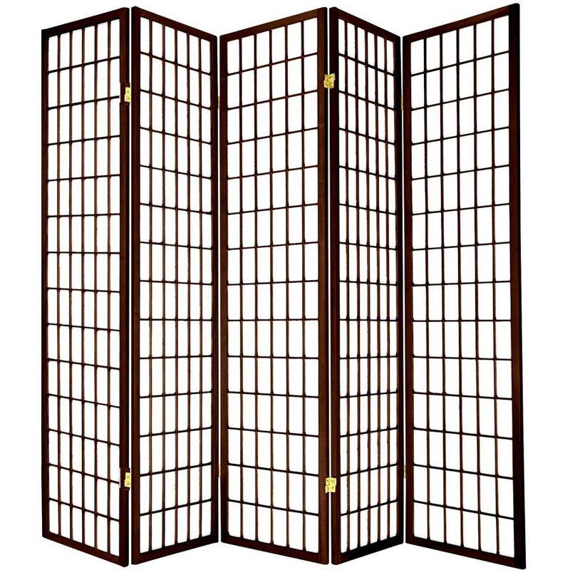 Legacy Decor 5 Panels Room Divider Privacy Screen Partition Shoji Style 6 ft Tall Brown Finish