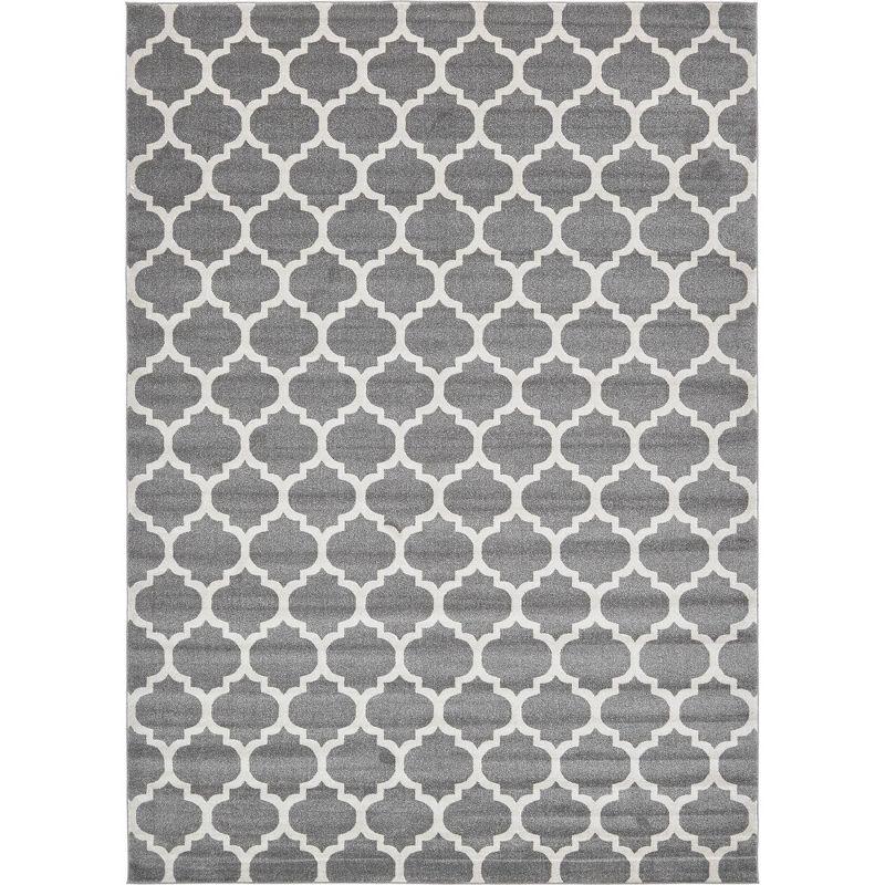 Dark Gray and Beige Trellis Synthetic Area Rug