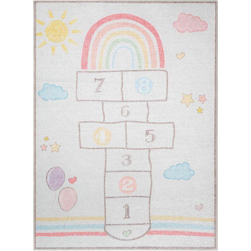 Kids Rainbow Hopscotch Playmat Rug 5' x 7' Synthetic