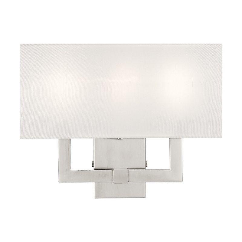 Brushed Nickel 3-Light Sconce with Off-White Fabric Shade