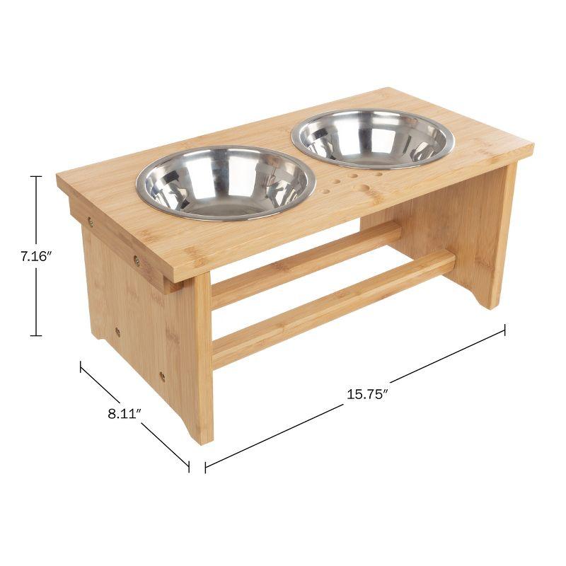 Elevated Bamboo Dog Feeding Station with Stainless Steel Bowls