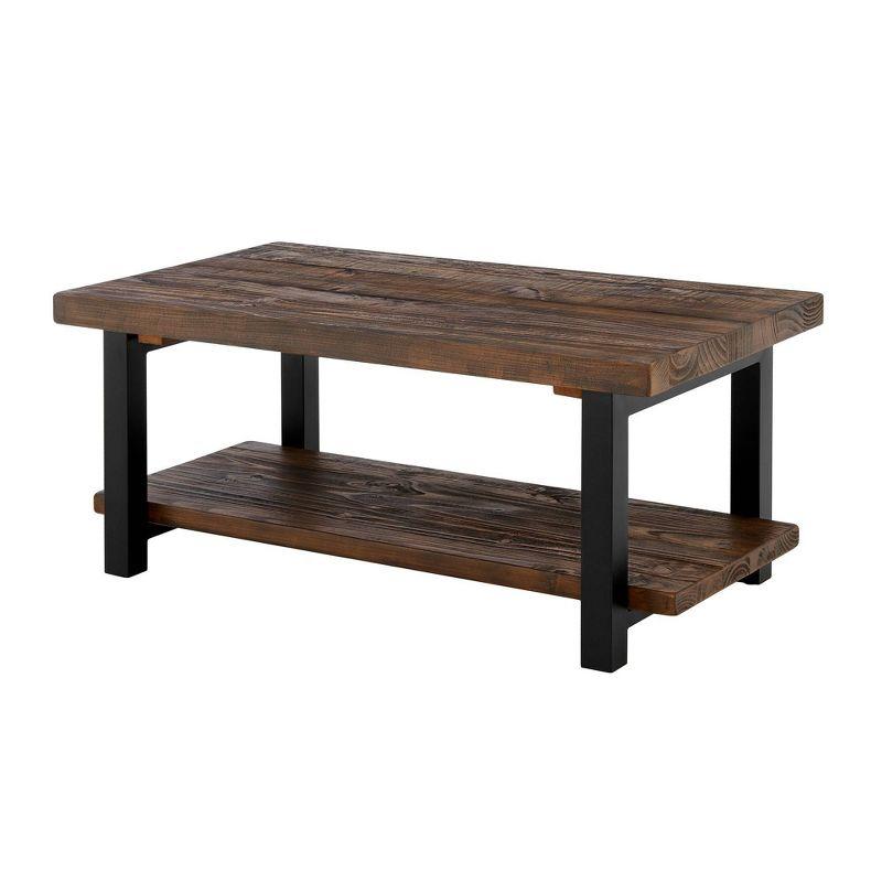 Alaterre Furniture 42" Pomona Wide Coffee Table Wood Rustic Natural: Fixed Shelf, Metal Frame, Living Room Furniture