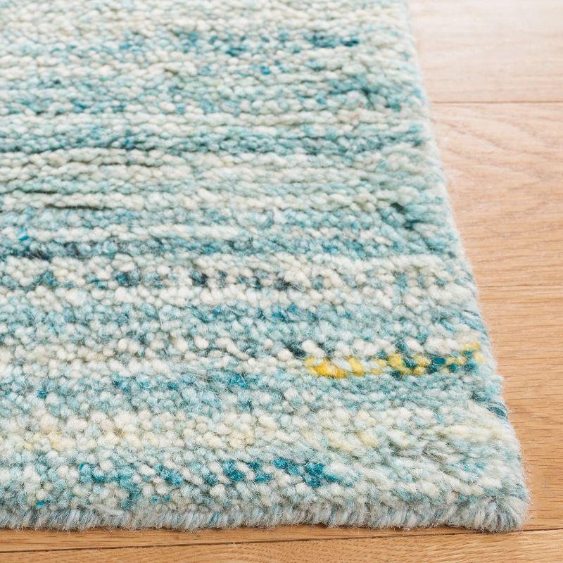 Turquoise and Ivory Handmade Wool Shag Rug, 4' x 6'