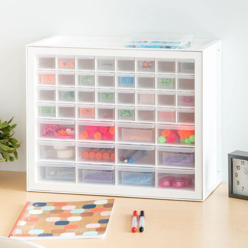 IRIS USA 44 Drawer Stackable Storage Cabinet for Hardware Crafts, White Small Brick Organizer Utility Chest, Scrapbook Art Hobby Multiple Compartment