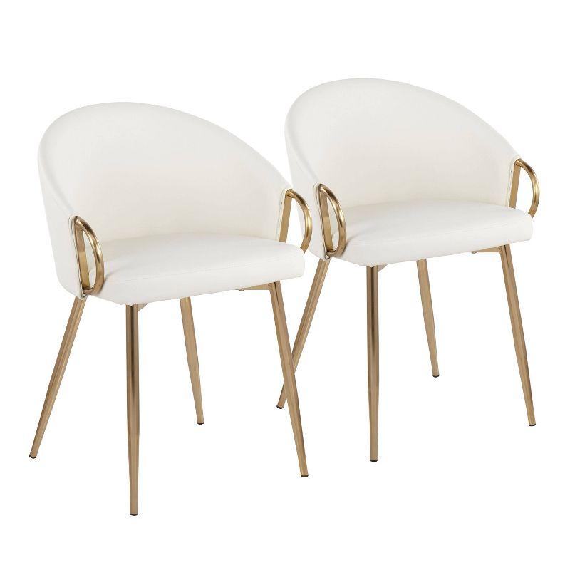 Set of 2 Claire Dining Chairs Gold/White - LumiSource: Modern Low Backrest, Steel Frame, Faux Leather