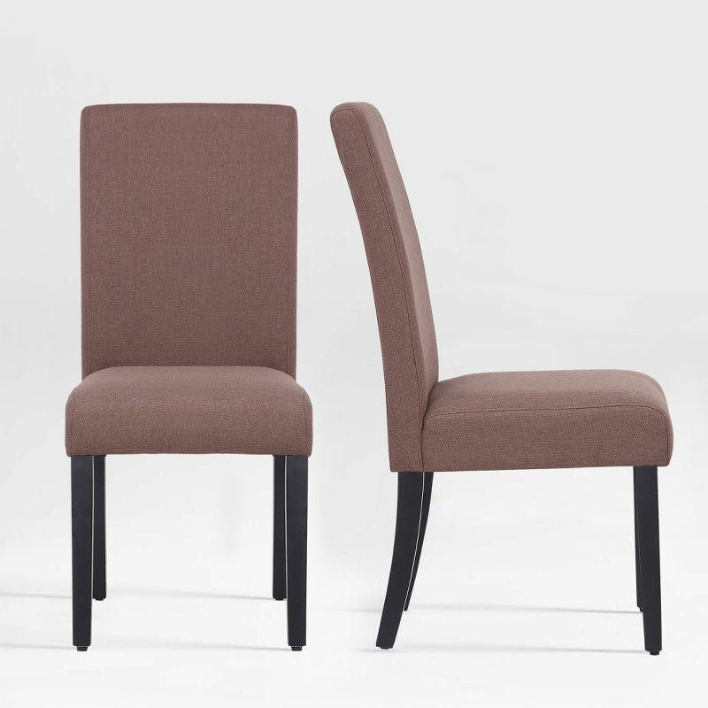 Brown Upholstered Parsons Dining Side Chair with Black Wood Legs