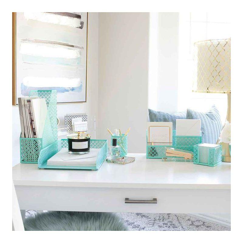 Blu Monaco Aqua 6 Piece Cute Desk Organizer Set - Desk Organizers and Accessories for Women - Cute Office Desk Accessories - Desktop Organization