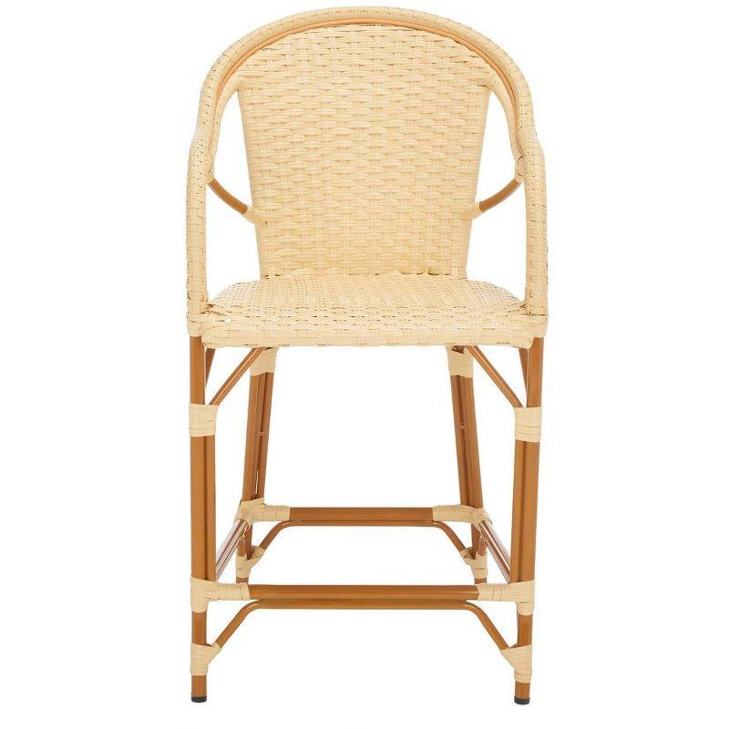 Natural Woven Faux Wicker and Aluminum Counter Stool with Arms