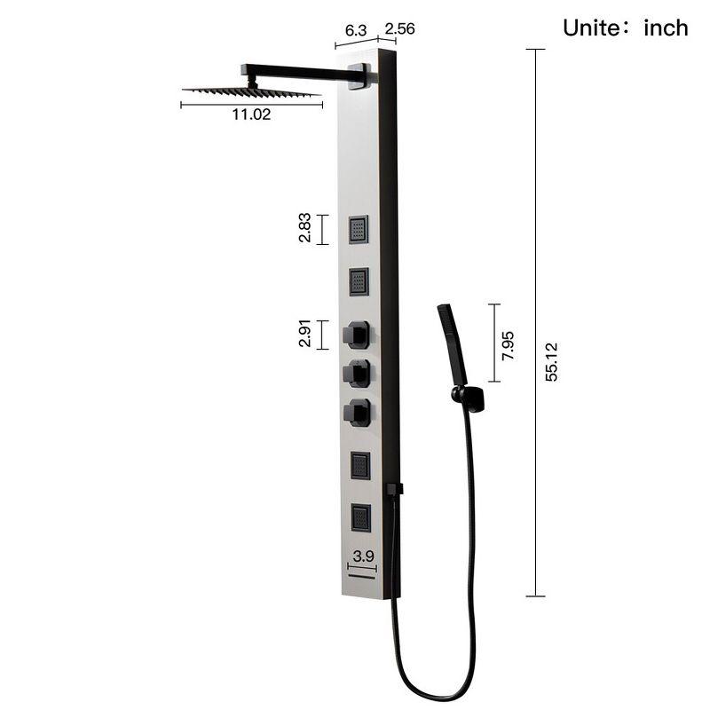 BWE 4-Jet Rainfall Shower Panel System with Rainfall Shower Head and Shower Wand