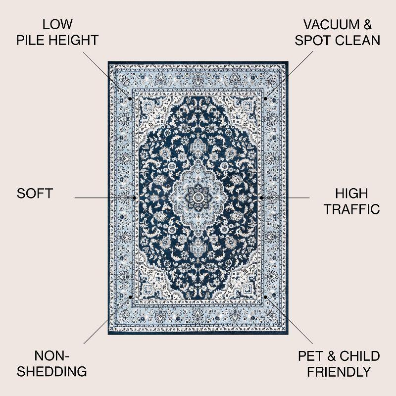 3'x 5' Palmette Modern Persian Floral Area Rug, Navy/Blue - JONATHAN Y