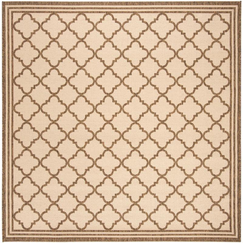 Cream and Beige Square Stain-Resistant Indoor/Outdoor Rug