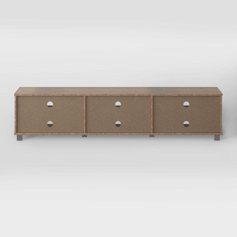 CorLiving Hollywood TV Stand for TVs up to 85" Wood Grain Brown: Modern Entertainment Center with Open Shelves