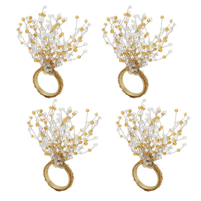 Champagne Beaded Burst Spray Napkin Ring Set