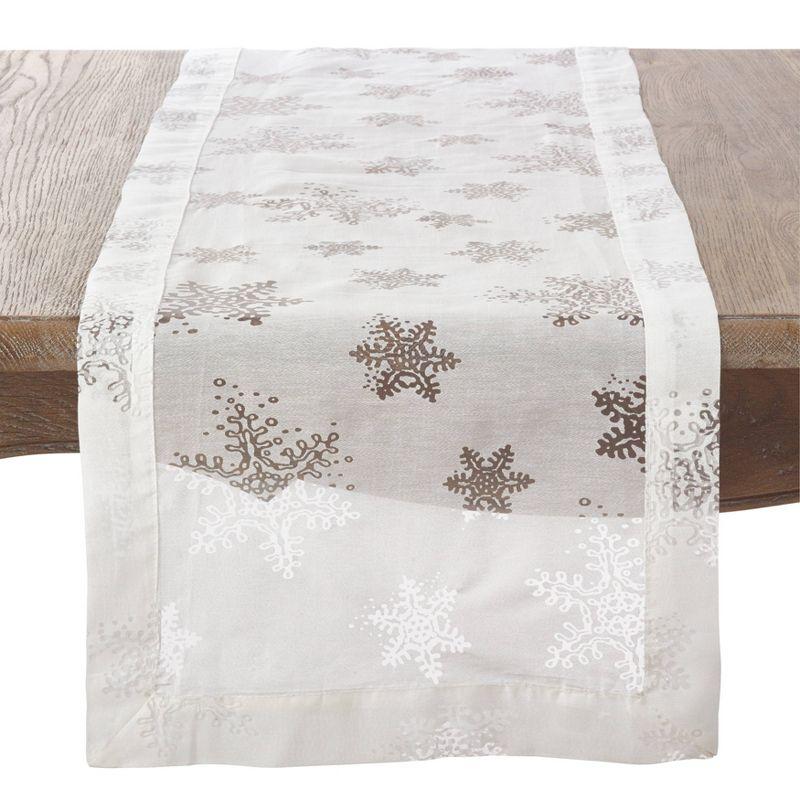 White Snowflakes Table Runner - Saro Lifestyle: Elegant Holiday Decor, Machine Washable, Polyester