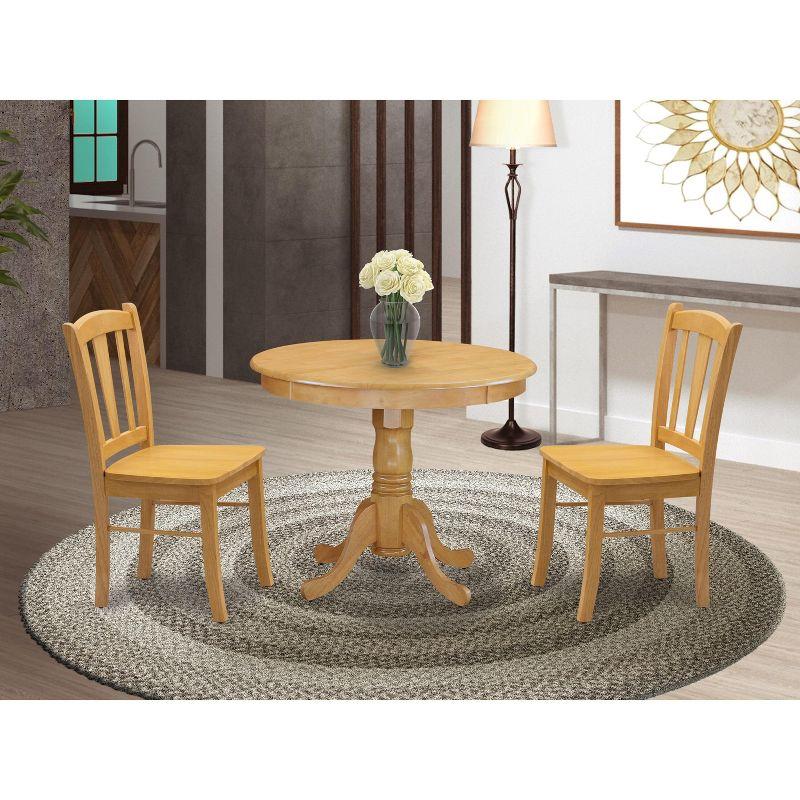 East West Furniture ANVA3-OAK-W 3 PC Small Kitchen Table set - small Dining Table and 2 Kitchen chair