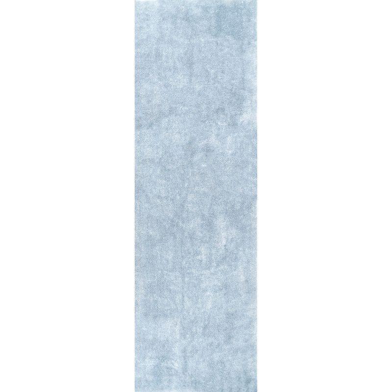 nuLOOM 2' x 6' Cozy Plush SuperiorWash Area Rug, Machine Washable, Non-Slip, Soft Fluffy Shag Carpet for Living Room Bedroom Nursery, Loni Light Blue