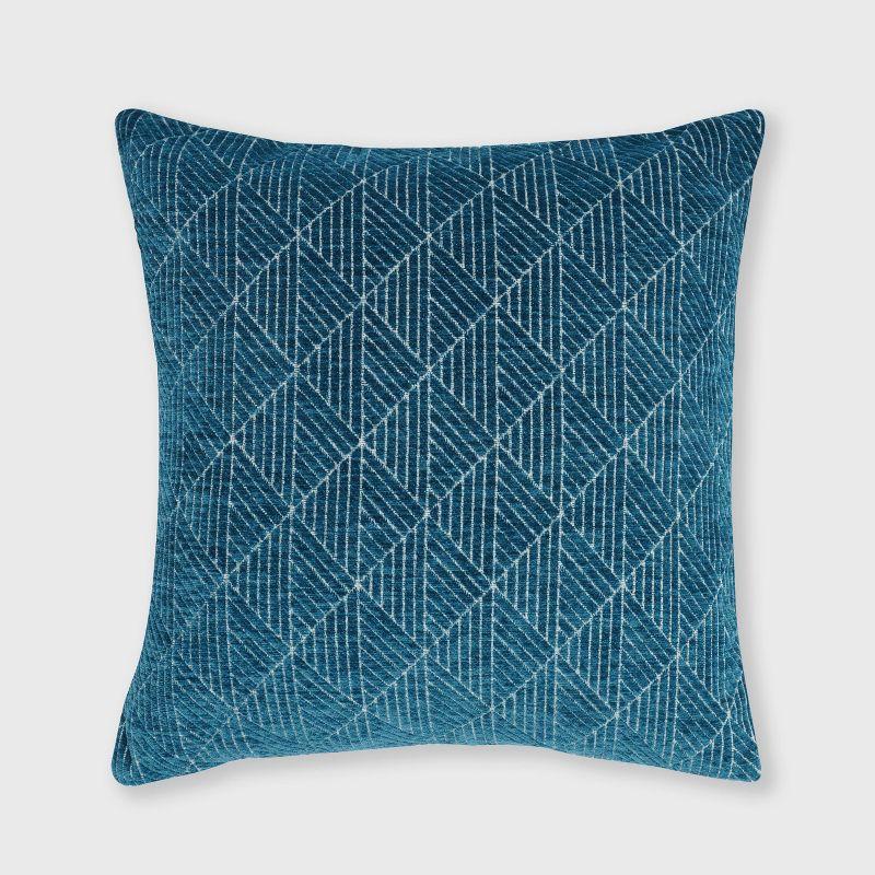 Teal Geometric Chenille Square Pillow 18" x 18"