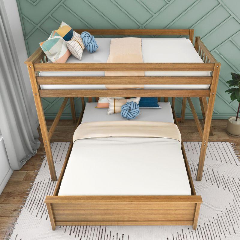 Max & Lily Bunk Bed, L Shaped Full-Over-Queen Bed Frame for Kids with Ladder on End, Solid Wood Bunk Bed for Kids, No Box Spring Needed, Pecan