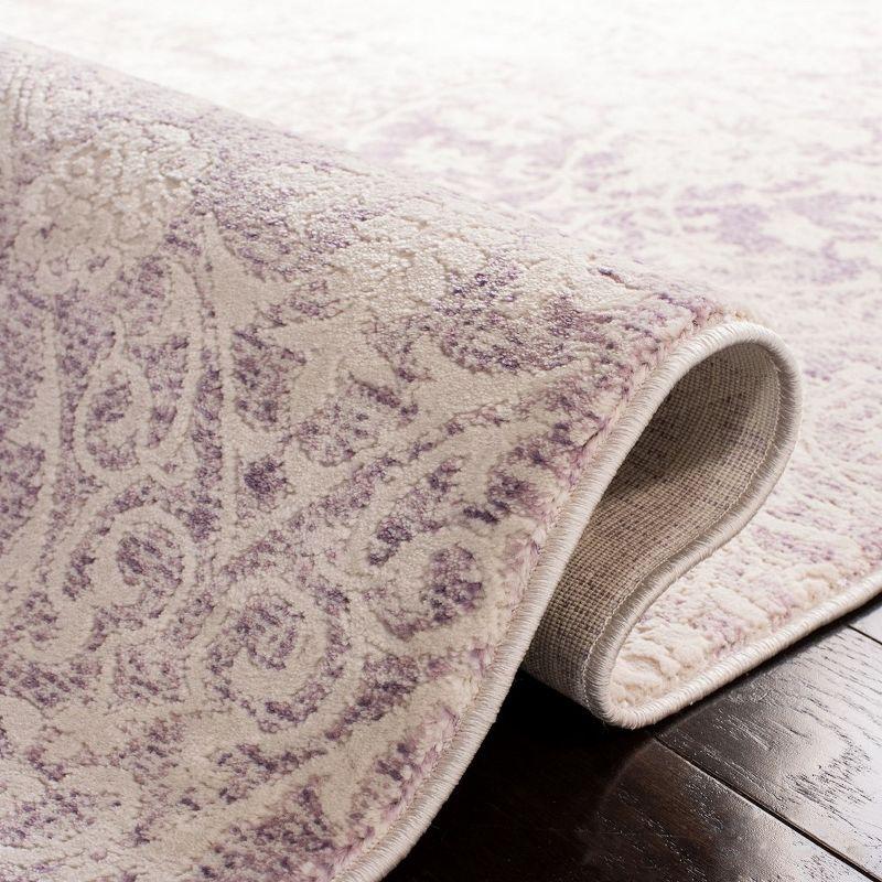 Lavender and Ivory Rectangular Synthetic Area Rug