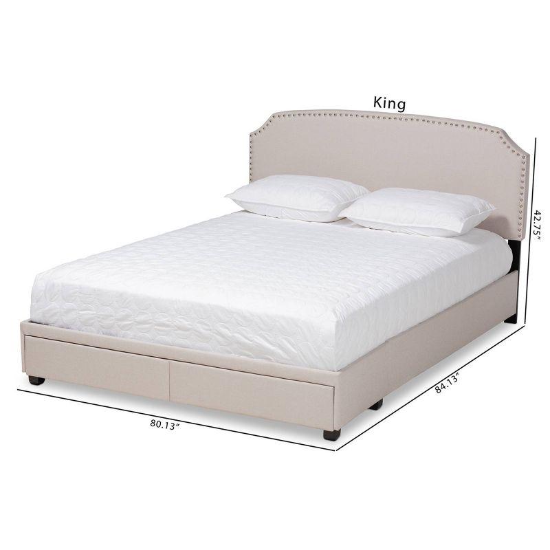 Baxton Studio Queen Larese Fabric Upholstered 2 Drawer Platform Storage Bed Beige/Black: Mid-Century Modern, No Box Spring Needed