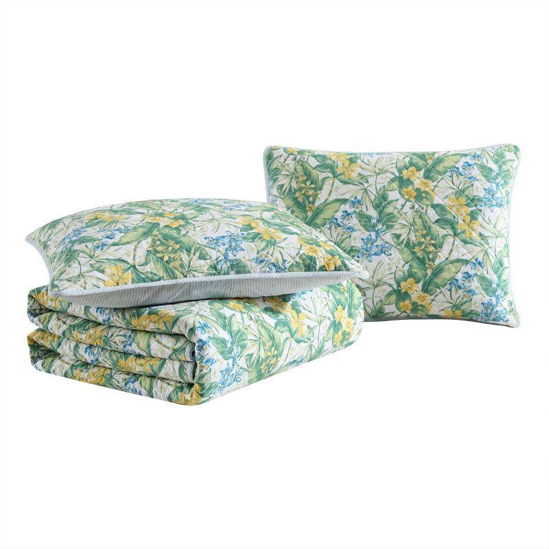 Tommy Bahama Paradise Point Cotton Reversible Green Quilt Set