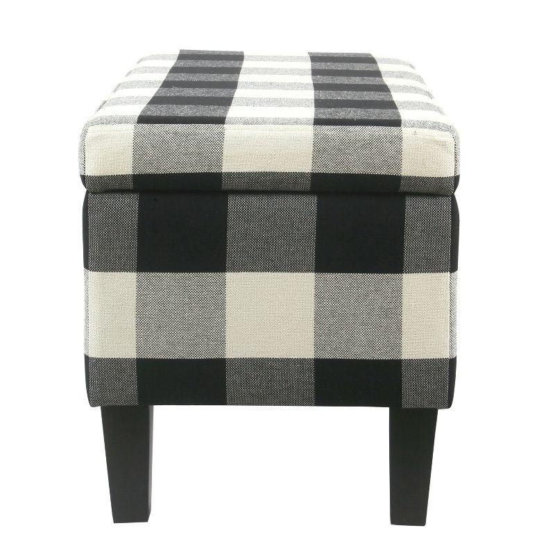 Large Decorative Storage Bench Black Plaid - HomePop: Upholstered Ottoman for Bedroom & Entryway