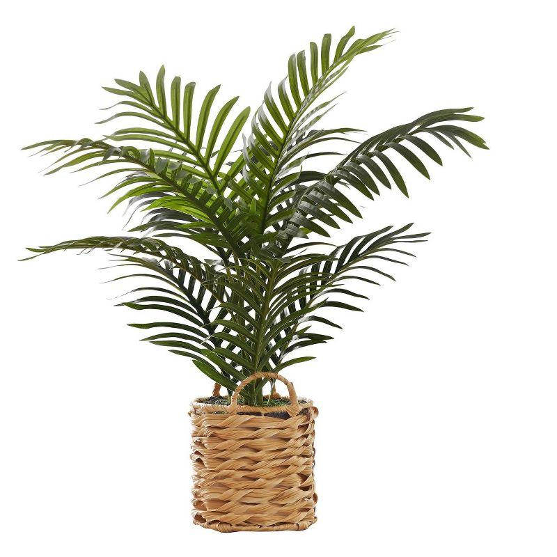 24" Green Palm Artificial Plant in Beige Woven Basket