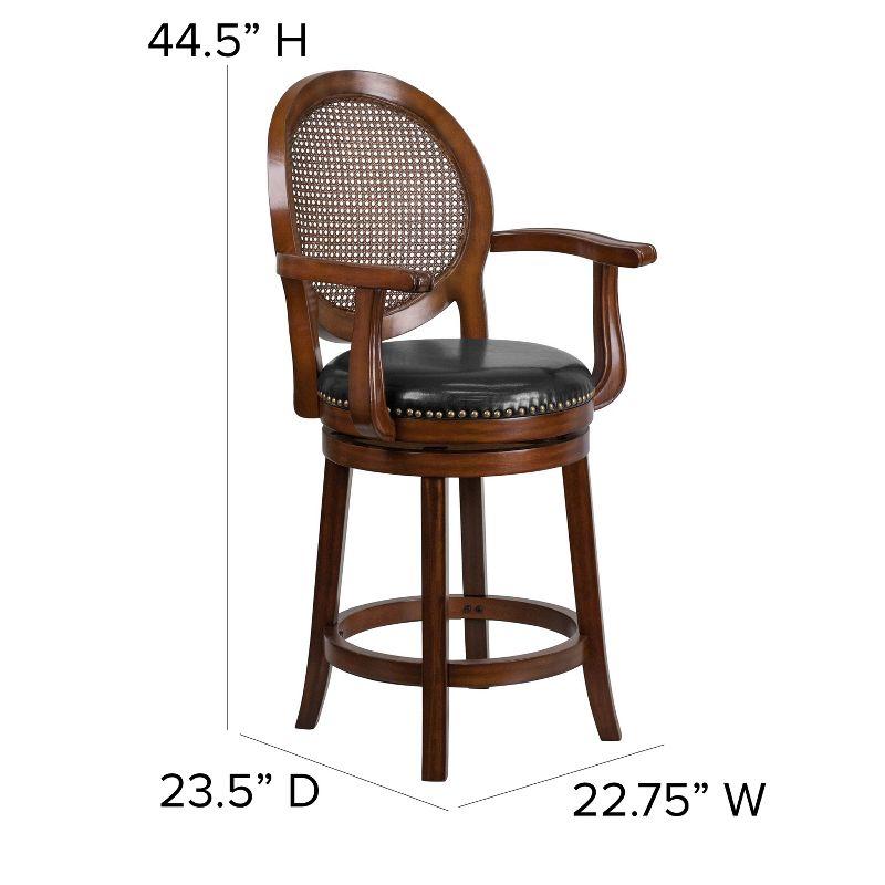 Espresso Wood Counter Stool with Black Leather Swivel Seat