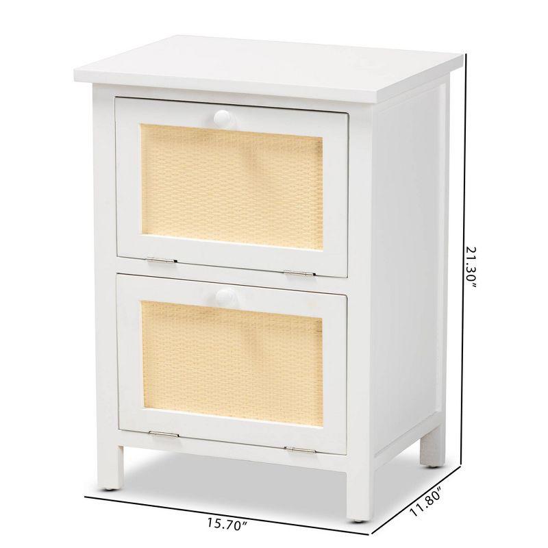 Sariah Wood Rattan 2 Door Nightstand White - Baxton Studio: Bohemian Style, Bedside Storage, No Assembly Required