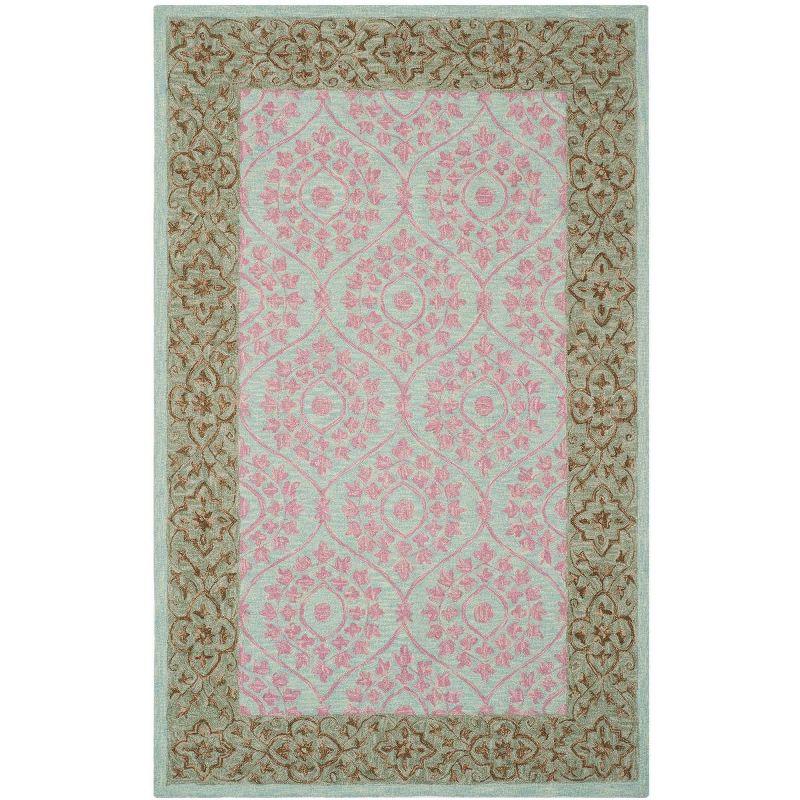 Ivory and Pink Hand-Knotted Wool Medallion Rug 4' x 6'